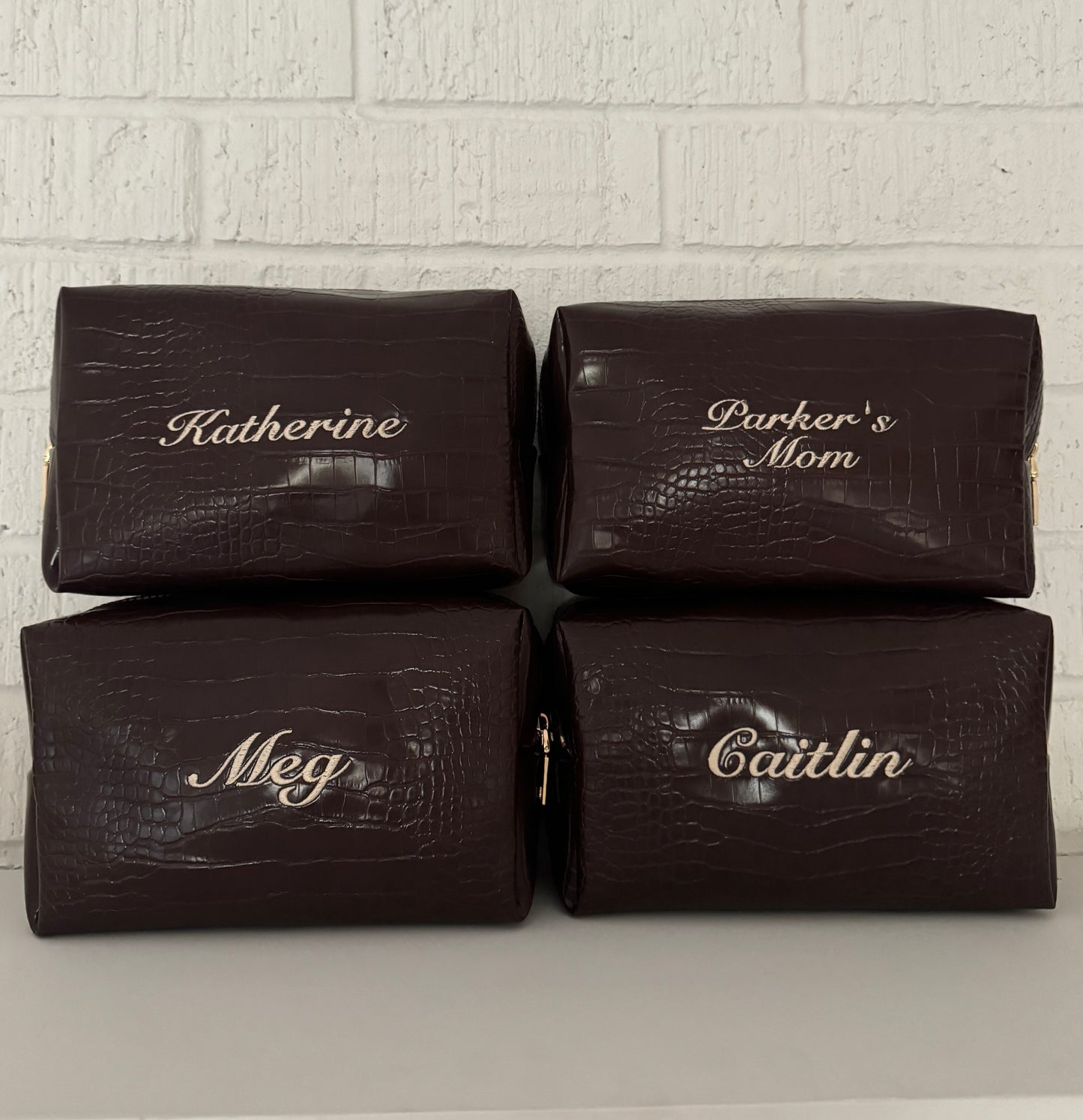 Mocha Script Croc Pouch