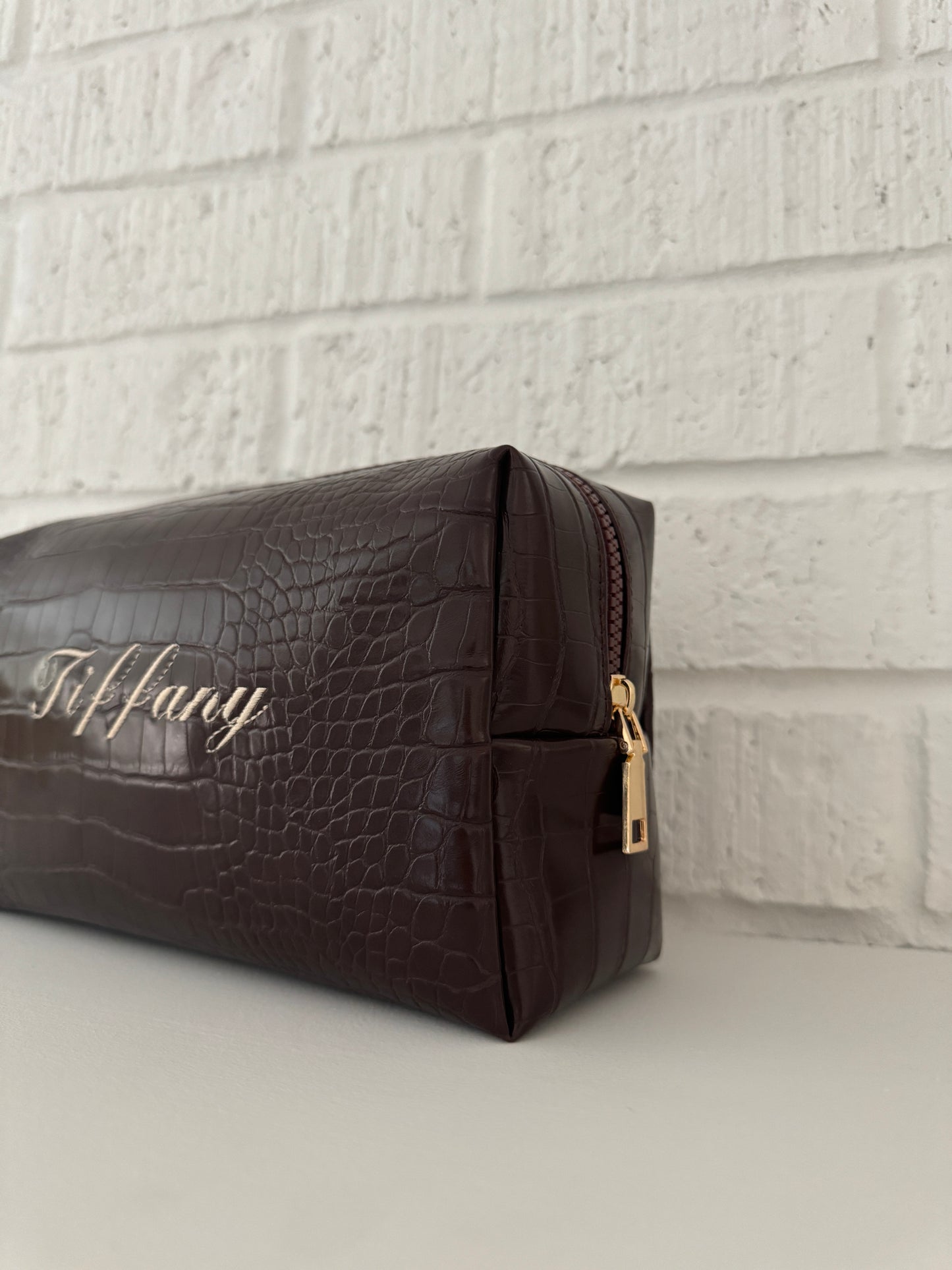 Mocha Script Croc Pouch