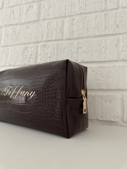 Mocha Script Croc Pouch