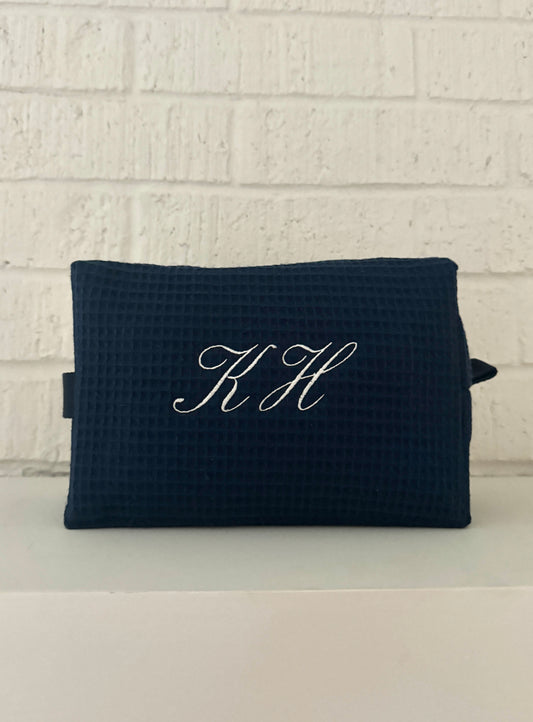 Custom Initial Waffle Pouch - Navy