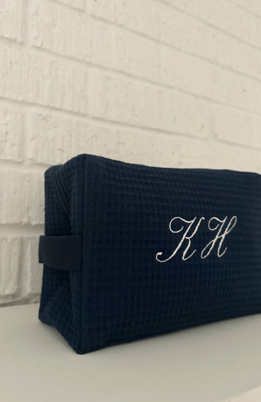Custom Initial Waffle Pouch - Navy