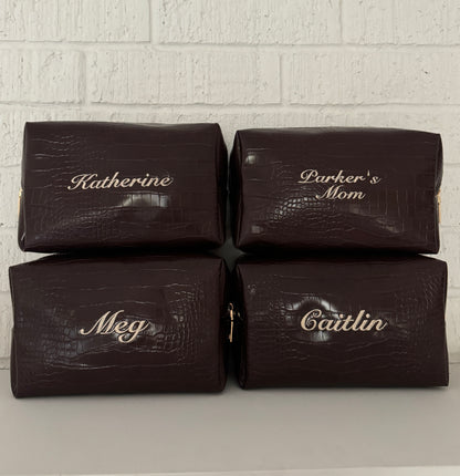 Mocha Script Croc Pouch