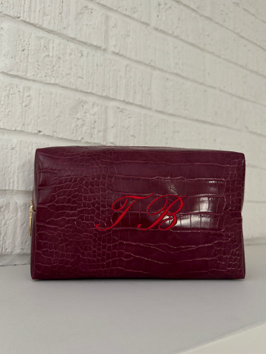 Red Script Croc Pouch