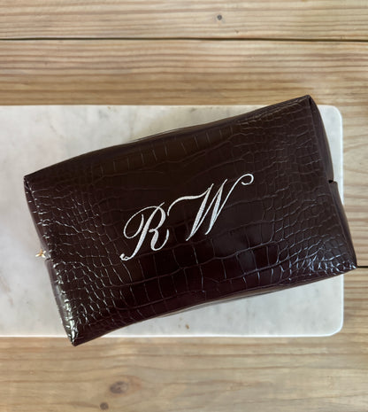 Mocha Script Croc Pouch