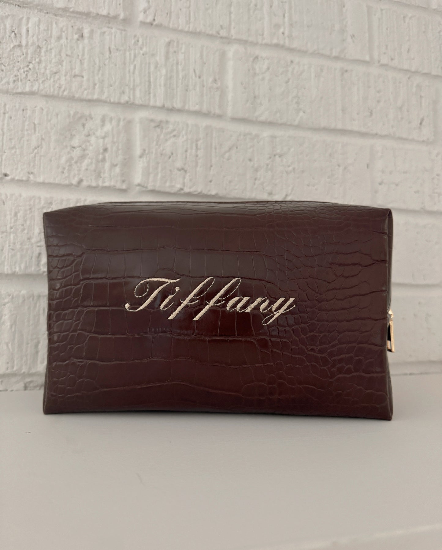Mocha Script Croc Pouch
