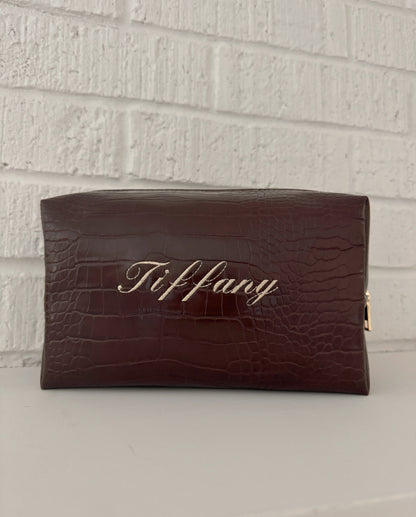 Mocha Script Croc Pouch