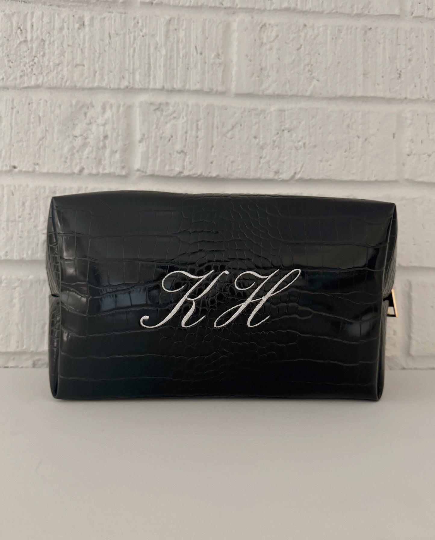 Black Initial Croc Pouch